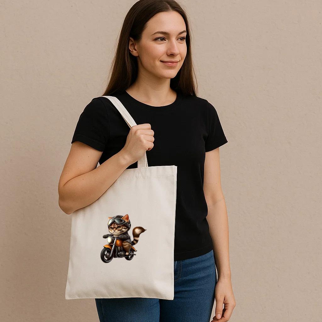 Cat Playful Minimal Canvas Tote Bag