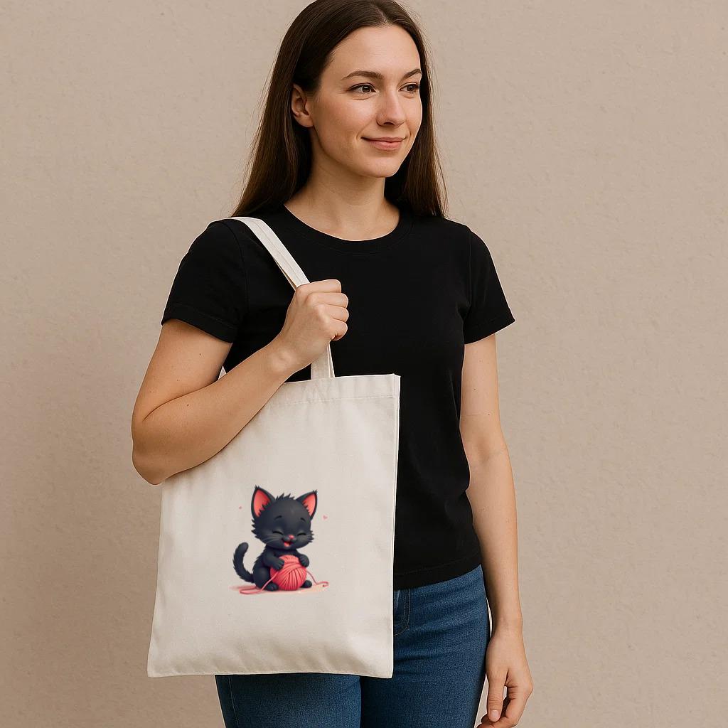 Cat Pleasant Line Canvas Tote Bag